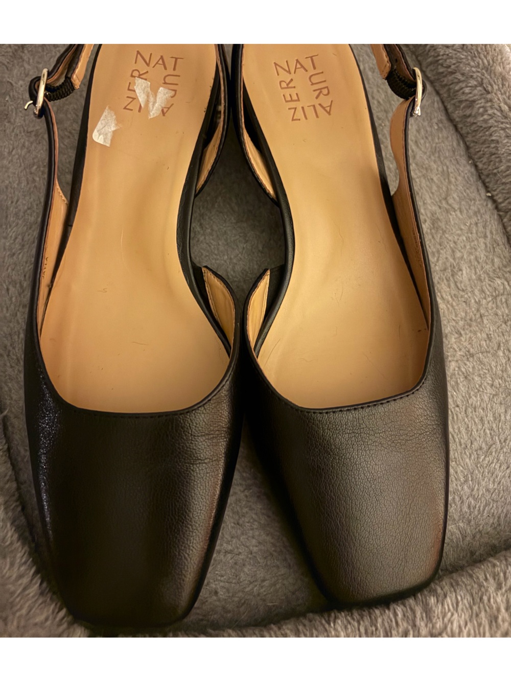 Naturalizer Black Leather Square-Toe Slingback Mules